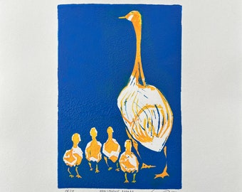 Following Mom - Original artwork linocut print