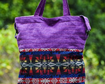 Large Shoulder Bag, Stone-washed Tote Bag, Purple Bag , Hippie Tote Bag, Shopping Bag, Detachable Crossbody strap, Thai quality product