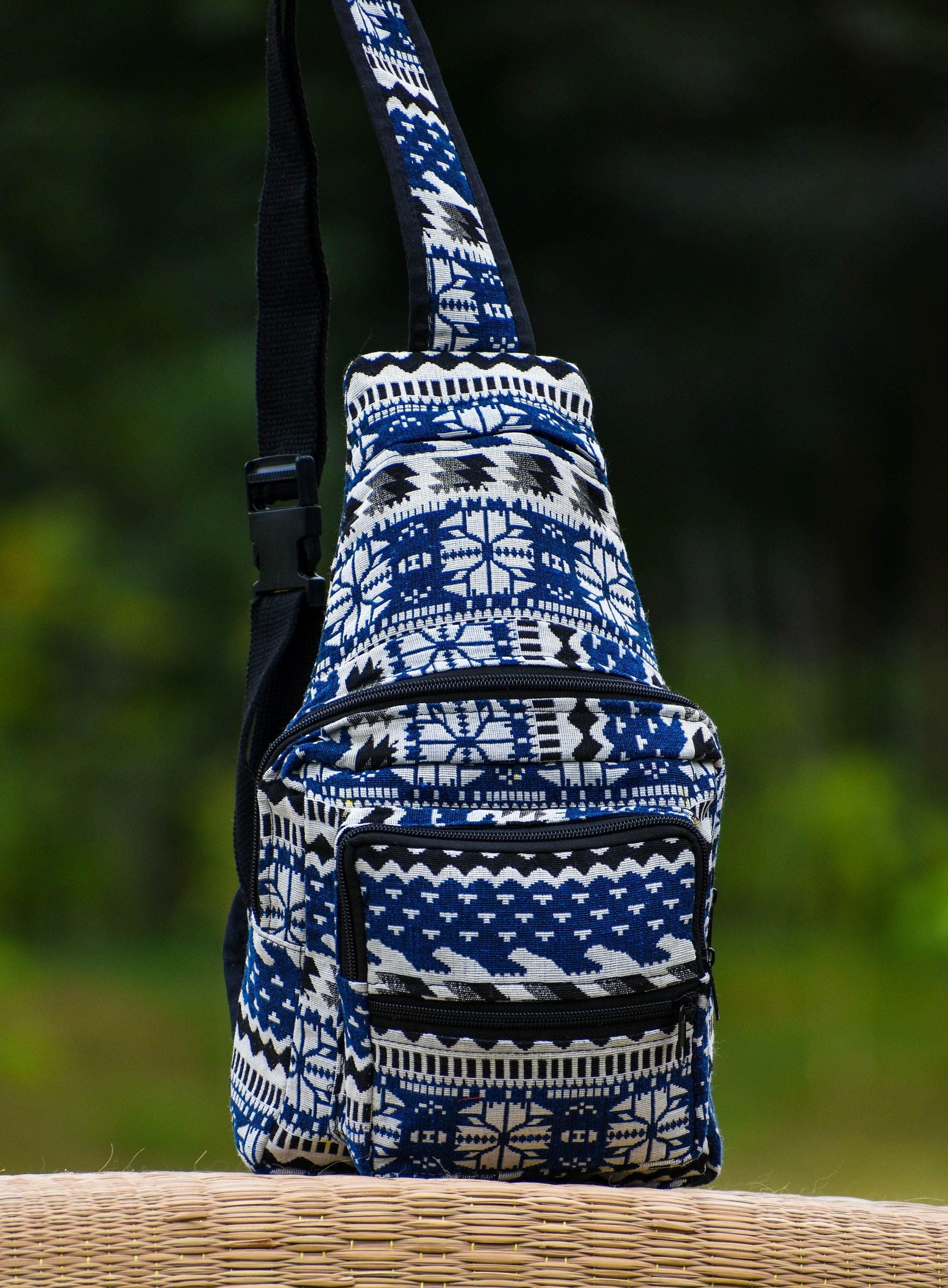 Grey Cotton Canvas Bohemian Hippie Style Sling Cross Body Yoga Bag