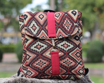 Backpack Tribal Geometric, American Southwest Rucksack, Vegan Square Backpack, Kids Backpack, Tablet Satchel Backpack, School Bag