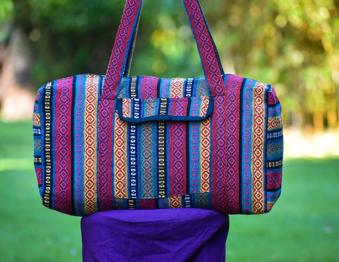 Colorful Duffle Bag, Boho Weekender Bag, Hippie Overnight Bag, Striped