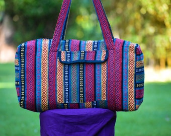 Colorful Duffle Bag, Boho Weekender Bag, Hippie Overnight Bag, Striped Duffle Bag, Hippie Duffle Bag, Thai Duffle Bag, Aztec Weekender Bag