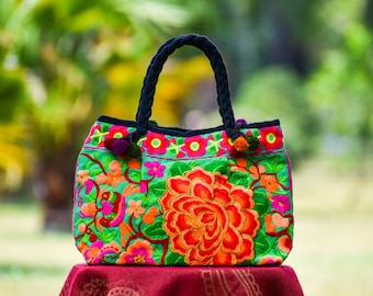 Hmong Bag, Women Boho Purse, Thai Handbag, Embroidered Purse, Tapestry Bag, Colorful Handbag, Cotton Handbag, Gypsy Purse