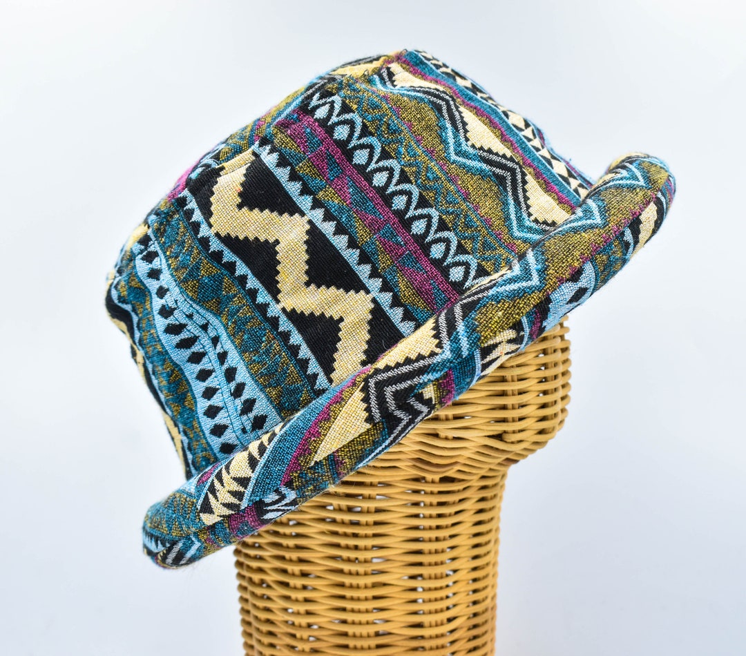 Roll Brim Hat With Aztec Patterns, Bucket Hat, Multi-colored, Thai Hill ...