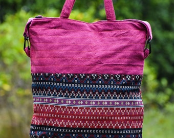 Stone-washed Tote Bag, Large Shoulder Bag, Pink Bag, Hippie Tote Bag, Shopping Bag, Detachable Crossbody strap, Thai quality product