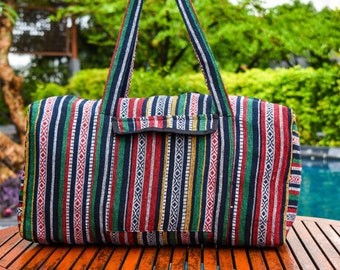 Colorful Duffle Bag, Boho Weekender Bag, Hippie Weekender Bag, Striped Duffle Bag, Hippie Duffle Bag, Thai Duffle Bag, Aztec Weekender Bag