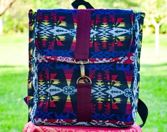 Satchel Backpack Purse Tribal Style, Southwest School Backpack, Unisex vegan Rucksack,Square Daily backpack, Kids Backpack