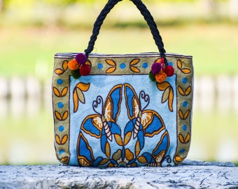 Women's Purse, Embroidered Bag, Butterfly Lovers Bag, Colorful Boho Purse, Tapestry Purse, Evening Bag, Flower bag, Blue Bag, Clutch bag