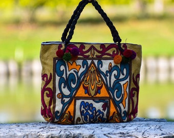 Cotton Handbag, Womens Purse, Embroidered Bag, Hill Tribe Bag, Colorful Boho Purse, Tapestry Purse, Evening Bag, Flower bag, Red Bag