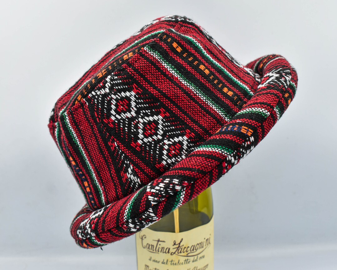 Red and Black Striped Hat Boho Tribal Bucket Hat Unique Etsy