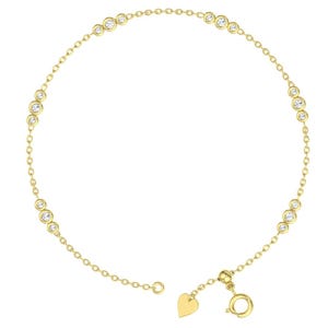 Diamond Bracelet/ Diamond Solitaire Bracelet/Dainty 14k Solid Gold Diamond Bracelet/ Diamonds by the Yard Solitaire/Dangle Diamond Bracelet