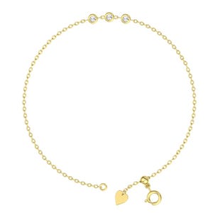 3 Diamond Bracelet/ Trio Diamond Solitaire Bracelet/ 14k Solid Gold Diamond Bracelet/ Diamonds by the Yard Solitaire/Dangle Diamond Bracelet