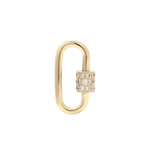 14K Solid Gold Baby Lock, Diamond  Pave Oval Carabiner, Screw Open Carabiner, Pendant Connector, Charm Holder