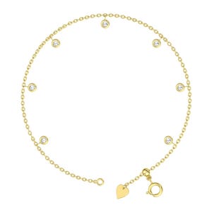 Diamond Bracelet/ Diamond Solitaire Bracelet/Dainty 14k Solid Gold Diamond Bracelet/ Diamonds by the Yard Solitaire/Dangle Diamond Bracelet