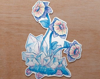 Watercolor Flowers and Crystals Sticker | Floral  Kiss-Cut Sticker, Boho Decals, Laptop Decals for Scrapbooking Supplies and Planners