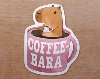 Coffee-Bara Capybara Sticker | Coffee Lover Gift, Animal Decal, Laptop Decal, Planner Sticker, Journal Sticker, Waterproof Kiss-Cut Sticker