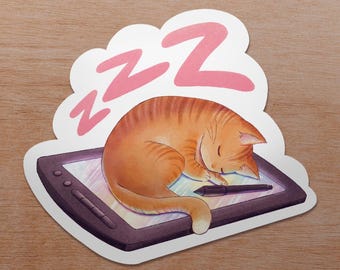 Sleeping Cat Sticker | Kiss-Cut Laptop Decals, Cute Cat Sticker, Cat Lover Gift, Pet Stickers