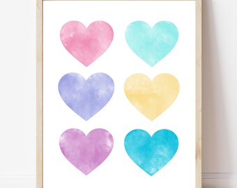 Watercolor Hearts Print: Colorful Valentine's Day Wall Decor (Digital Download)