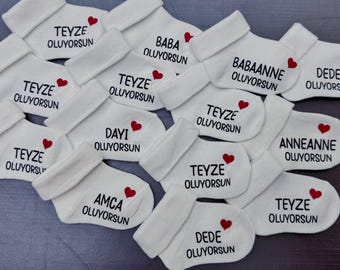 Babysocke zur Schwangerschaftsverkündung oder Babybauchshooting deutsch/türkisch, halatobe, onkeltobe, du wirst Opa, du wirst Oma