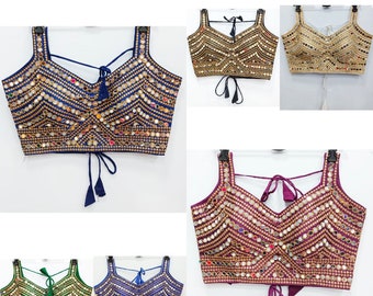 Bollywood Style Woman Blouse Designer Sleeveless Blouse Stitched Heavy Mirror Work Blouse Handmade Saree Blouse for Woman Top Wear