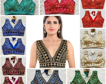 Beautiful Readymade Blouse Deep Neck blouse Phantom Silk Fabric Sequence Embroidery work Stitched Blouse Top For Women Wear Saree Blouse