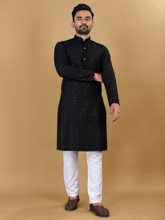 FASHIONZAADI Men's Black Kurta Pajama Set - Indian Ethnic Kurta Pjama,  Kurta Set Men - Mens Kurta Indian, Traditional Men Ethnic Wear - Indian  Kurta Men - Kurta Set Men (SMALL) at
