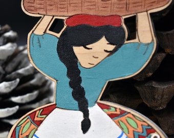La Niña Del Pan Christmas Ornament, El Salvador Folkart, Hand-Painted Wood Ornament