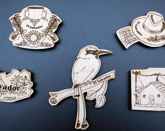 El Salvador Magnets, Wood Engraved Gifts, Nostalgic Gifts, El Salvador Engraved, Tipicos Salvadorenos