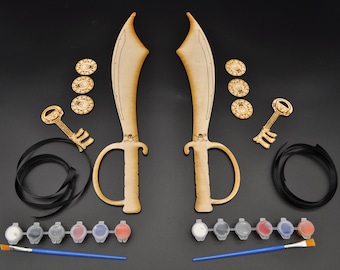Wooden Pirate Sword Art Kit | Halloween Pirate craft | Skeleton kid sword| Pirate Arts and Crafts | Halloween Kid craft