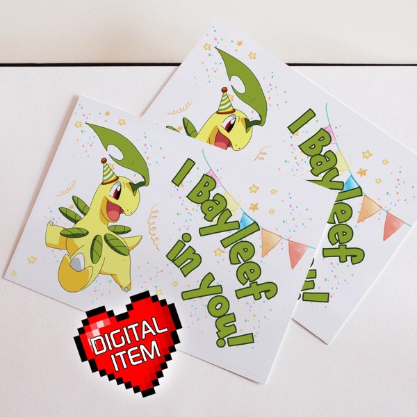 Pokémon Happy Birthday Gift Card - Digital Download - Bayleef Birthday Card - Buon compleanno pokemon