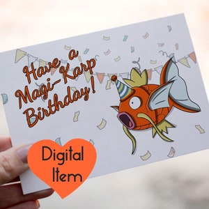 Cartão de feliz aniversário Pokémon - Cartão de aniversário Magikarp - Cartão de presente Pokémon - DOWNLOAD DIGITAL - aniversário - presente de festa