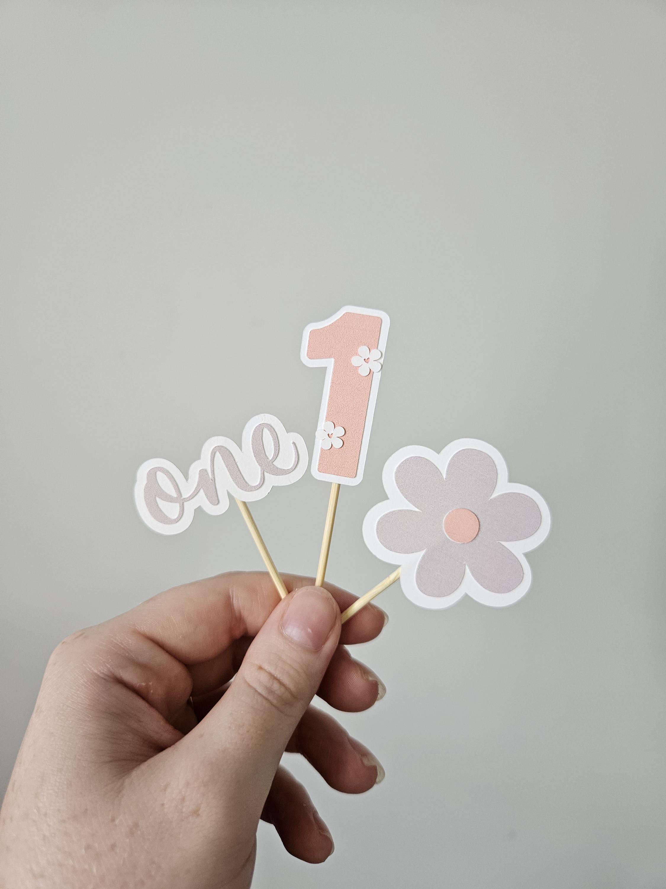 Handmade Floral Cupcake Toppers, Cake Decoration - 1st Birthday Decoration - Birthday Party Decor - Floral Crafts - Party Supplies - Thumbnail 7