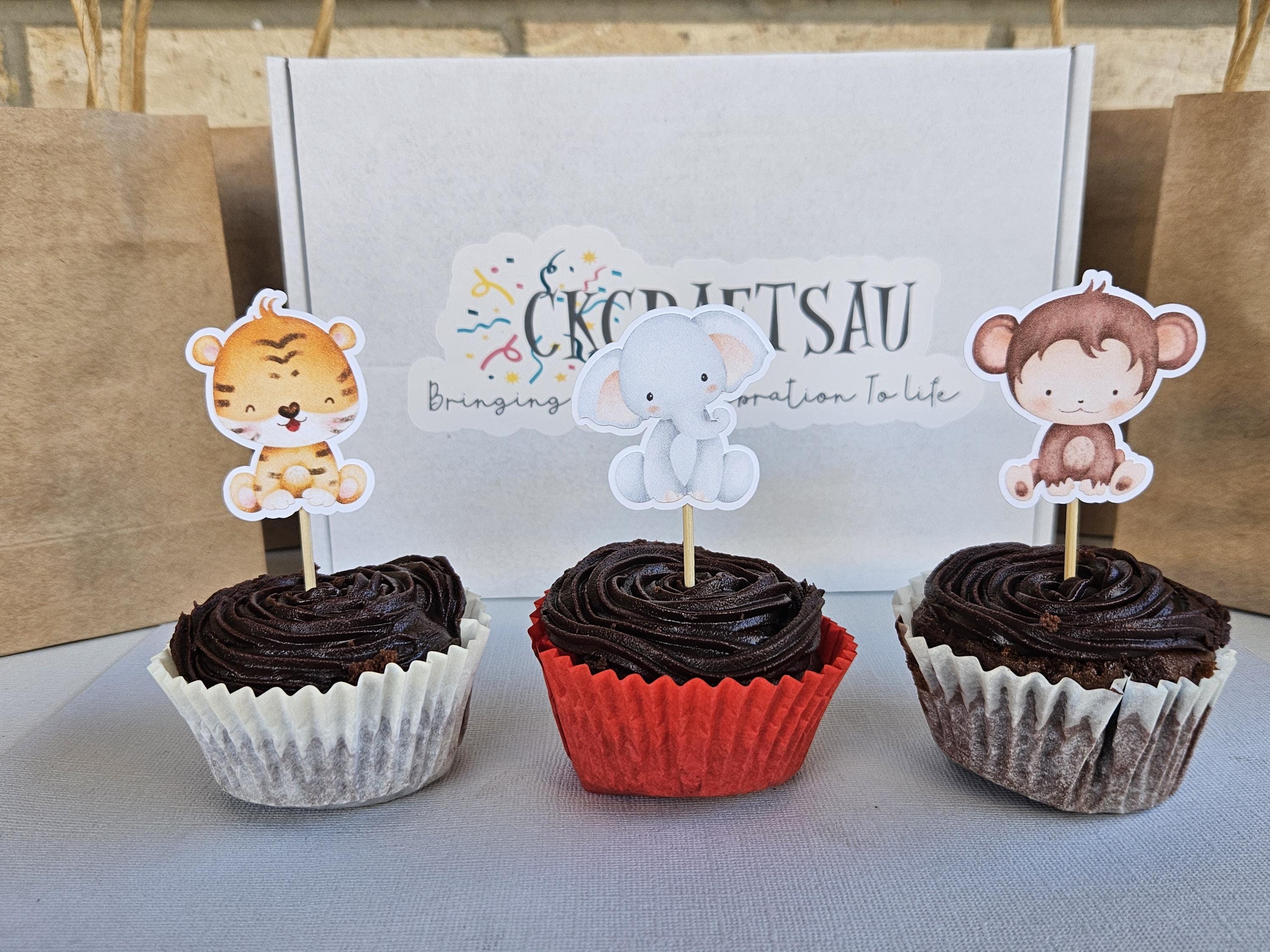 Wild One Safari Cupcake Toppers – Jungle Animal First Birthday Decor – Safari Theme Party Supplies – Wild One Cake Toppers – Handmade - Thumbnail 2