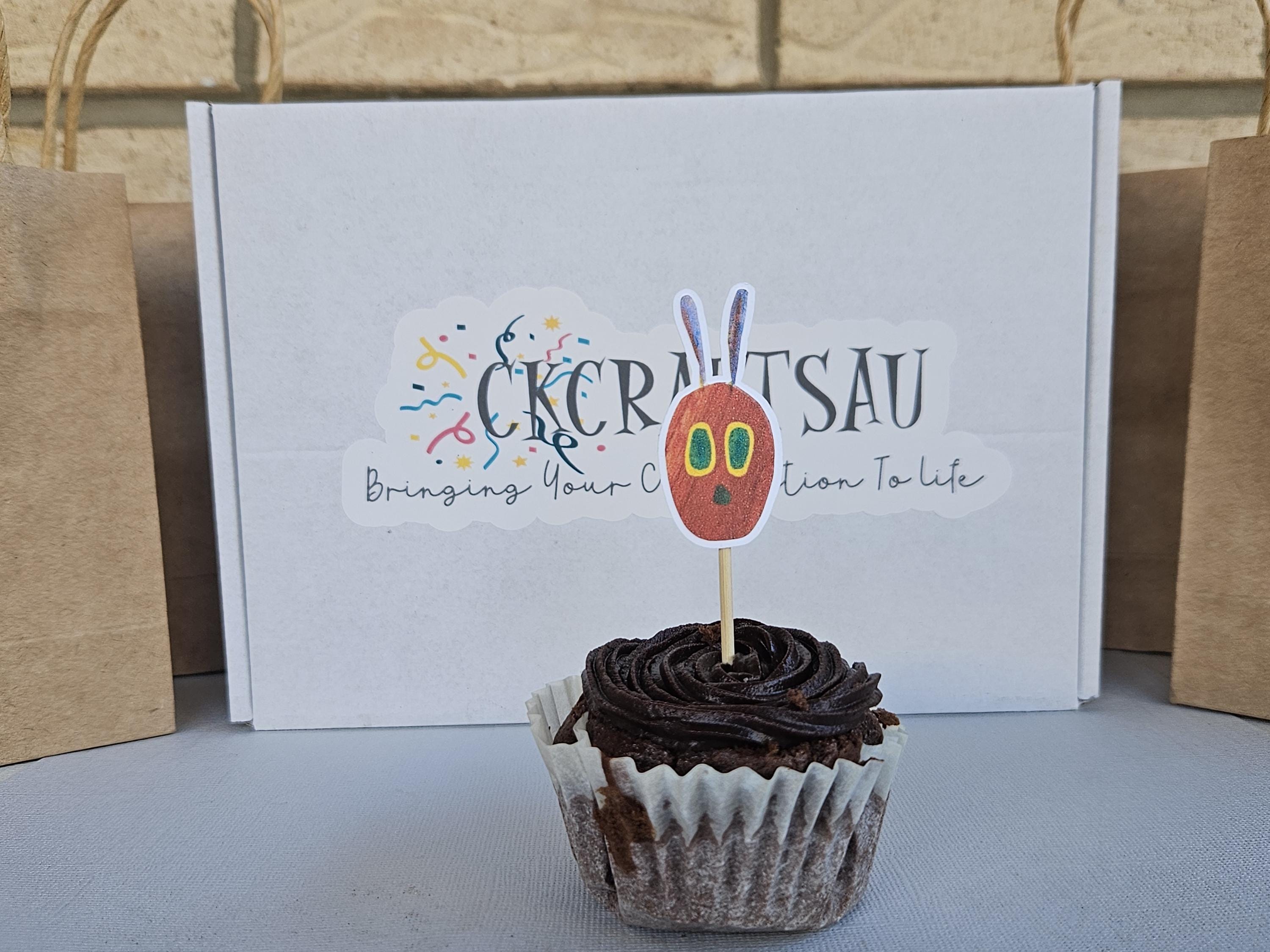 The Hungry Caterpillar Cupcake Toppers – First Birthday Party Decorations – Eric Carle Inspired Party – Caterpillar Theme Toppers – Handmade - Thumbnail 6