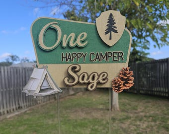 One Happy Camper-taarttopper | Camping verjaardagstaarttopper | Bosfeestdecoratie | Aangepaste verjaardagstopper | Taartdecoratie eerste verjaardag