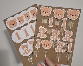 Adornos para cupcakes de osito de peluche / Suministros para fiestas de cumpleaños de osito / Decoración para fiestas infantiles / Tema de osito adorable para el primer cumpleaños / Tema de baby shower