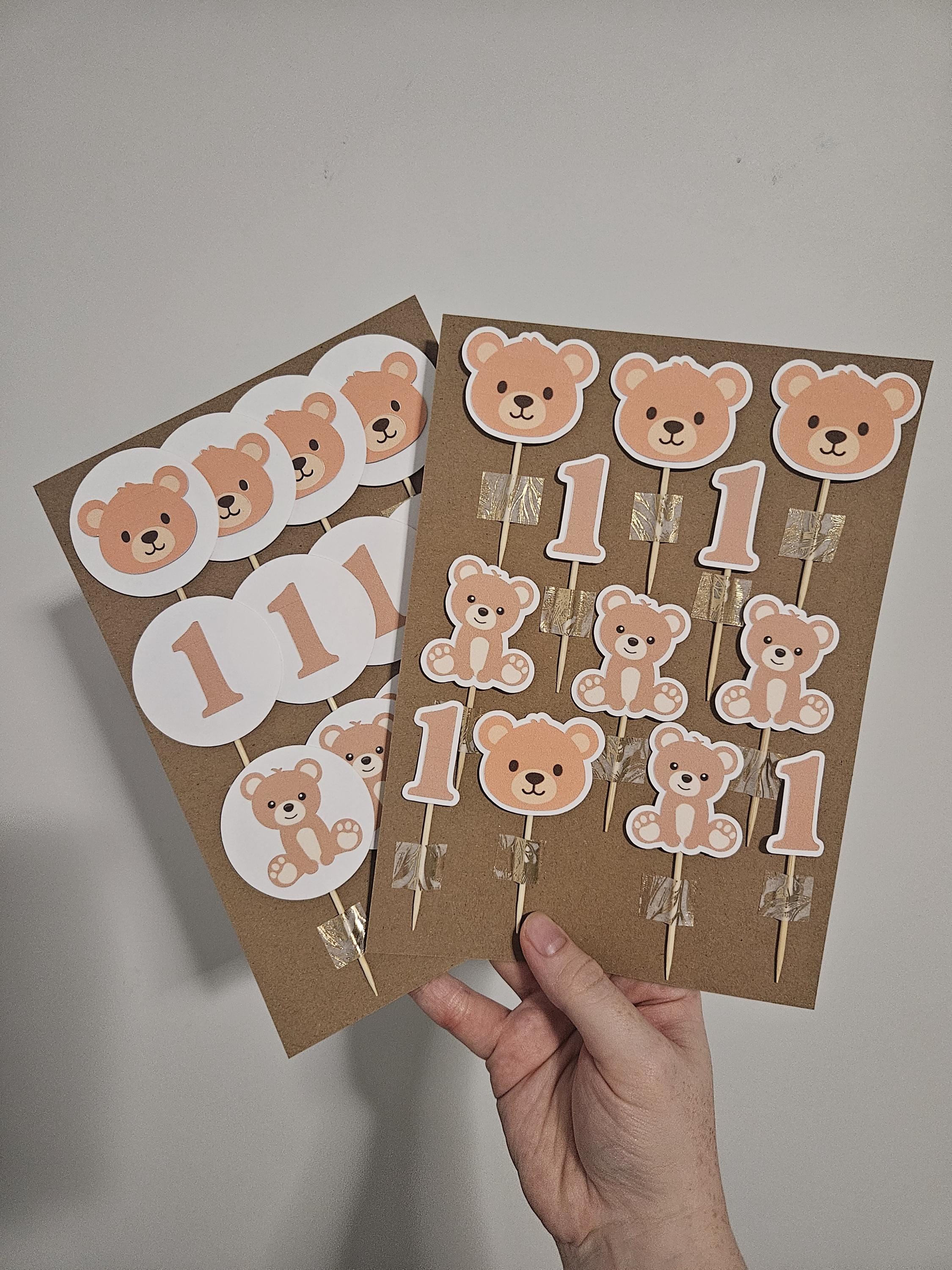 Bear Cupcake Toppers – Teddy Bear Birthday Decorations – Woodland Baby Shower Decor – Brown Bear Party Supplies – Handmade Party Toppers
