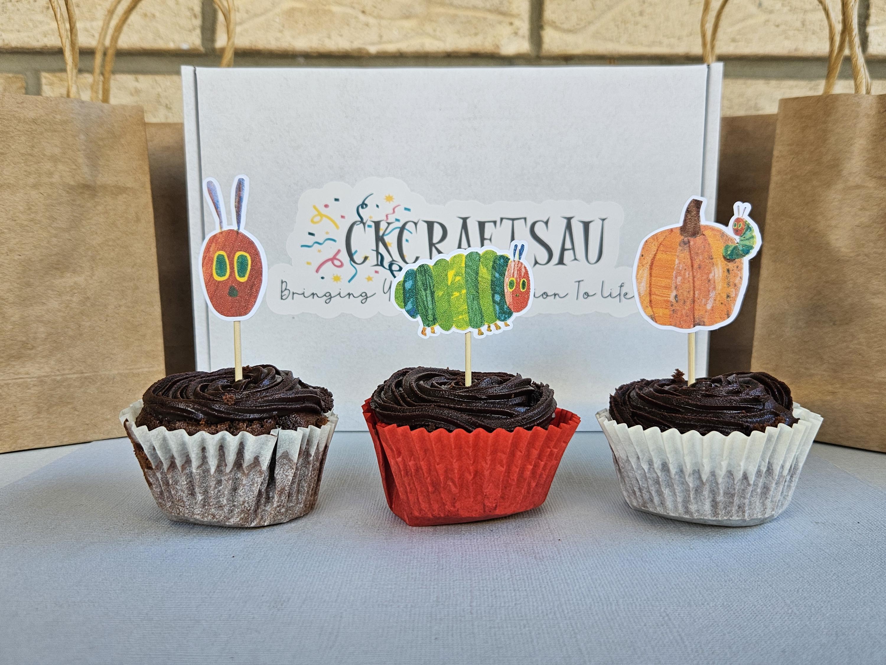 The Hungry Caterpillar Cupcake Toppers – First Birthday Party Decorations – Eric Carle Inspired Party – Caterpillar Theme Toppers – Handmade - Thumbnail 3