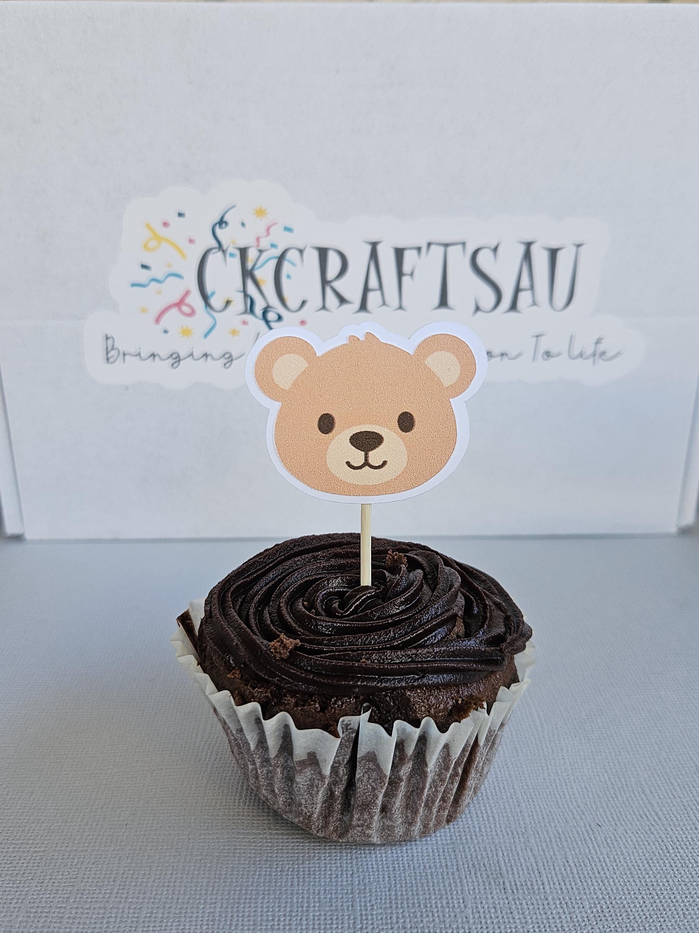 Bear Cupcake Toppers – Teddy Bear Birthday Decorations – Woodland Baby Shower Decor – Brown Bear Party Supplies – Handmade Party Toppers - Thumbnail 7