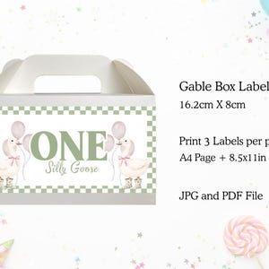 Etiqueta para caja de cartón con diseño de ganso tonto - Descarga digital - Recuerdos para fiestas infantiles - Rosa y verde imagen 3