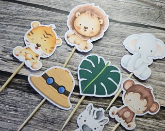 Adornos para cupcakes de Safari Wild One / Decoraciones para fiesta de primer cumpleaños de animales de la selva / Decoración para fiesta de animales de safari / Decoración para fiesta de cumpleaños infantil