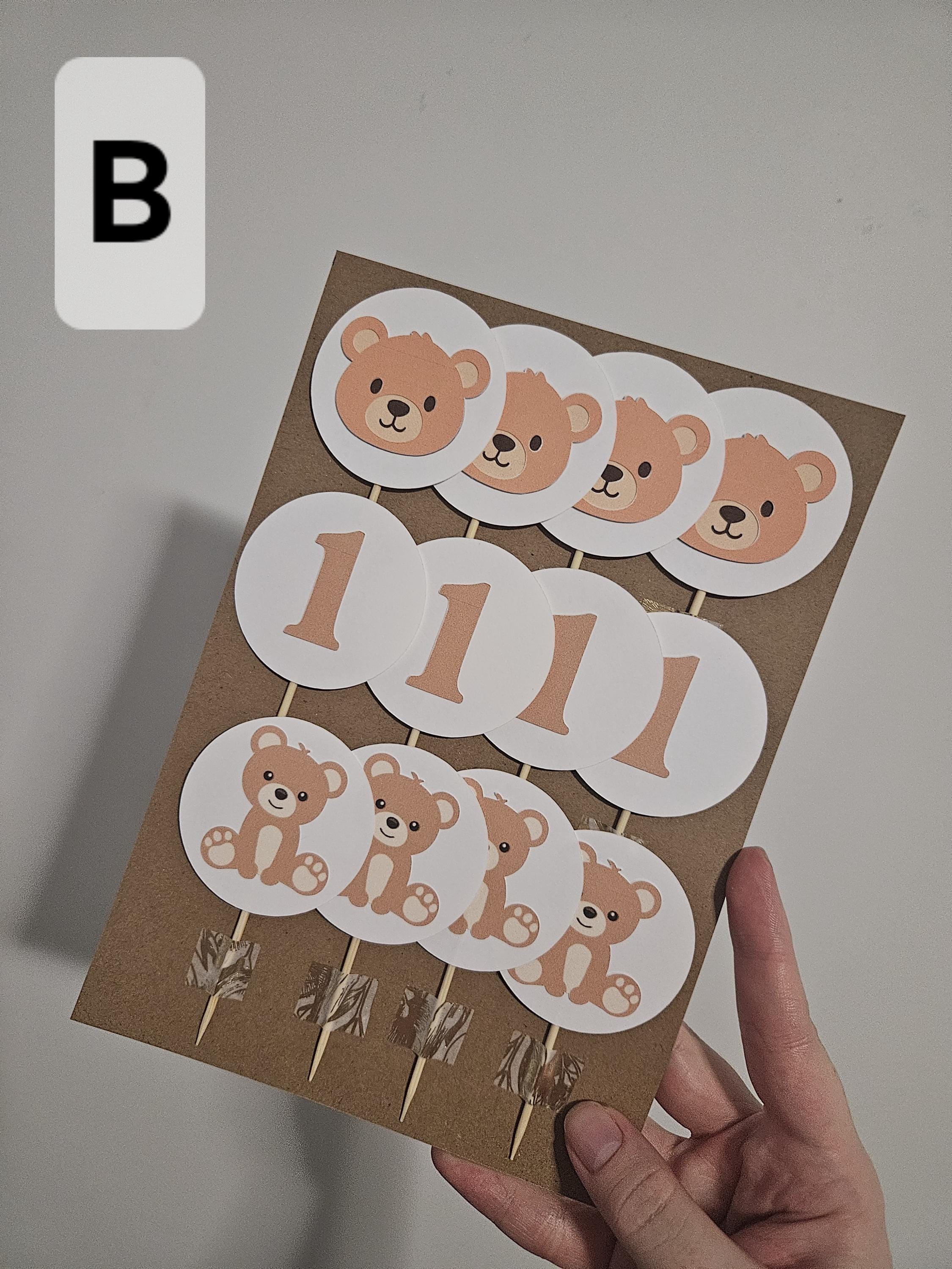 Bear Cupcake Toppers – Teddy Bear Birthday Decorations – Woodland Baby Shower Decor – Brown Bear Party Supplies – Handmade Party Toppers - Thumbnail 3