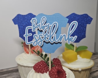 Babyshower romper cupcake toppers, caketoppers babyjongen, jongen of meisje, aangepaste naam, babyshower decoraties, schattige babyshower decor