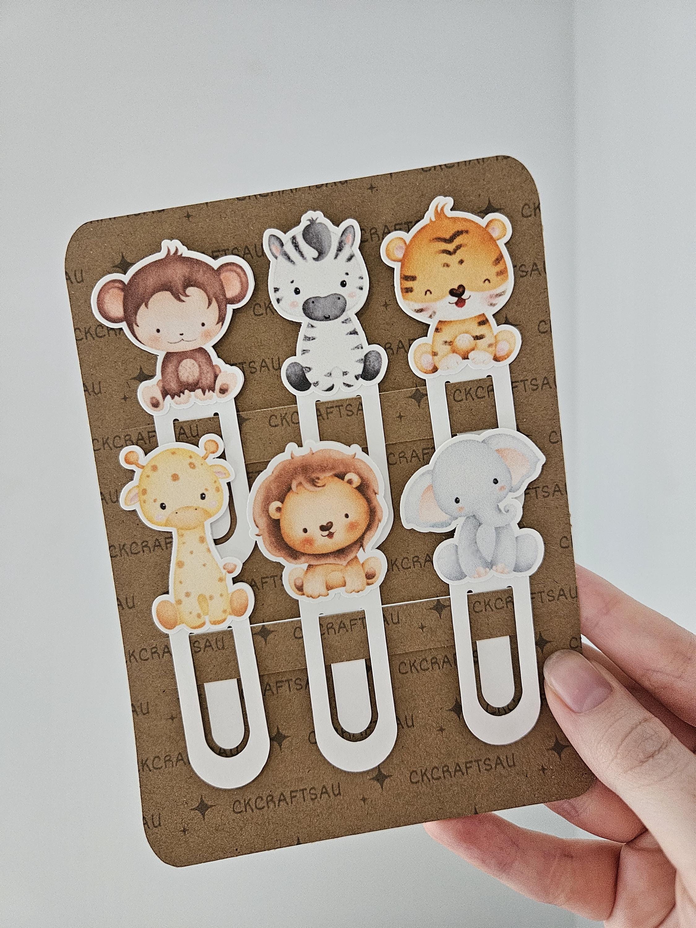 Safari Bookmarks for Kids' Parties and Reading Delights - Handmade Cardstock Crafts - Birthday Party Favors - Wild One Birthday