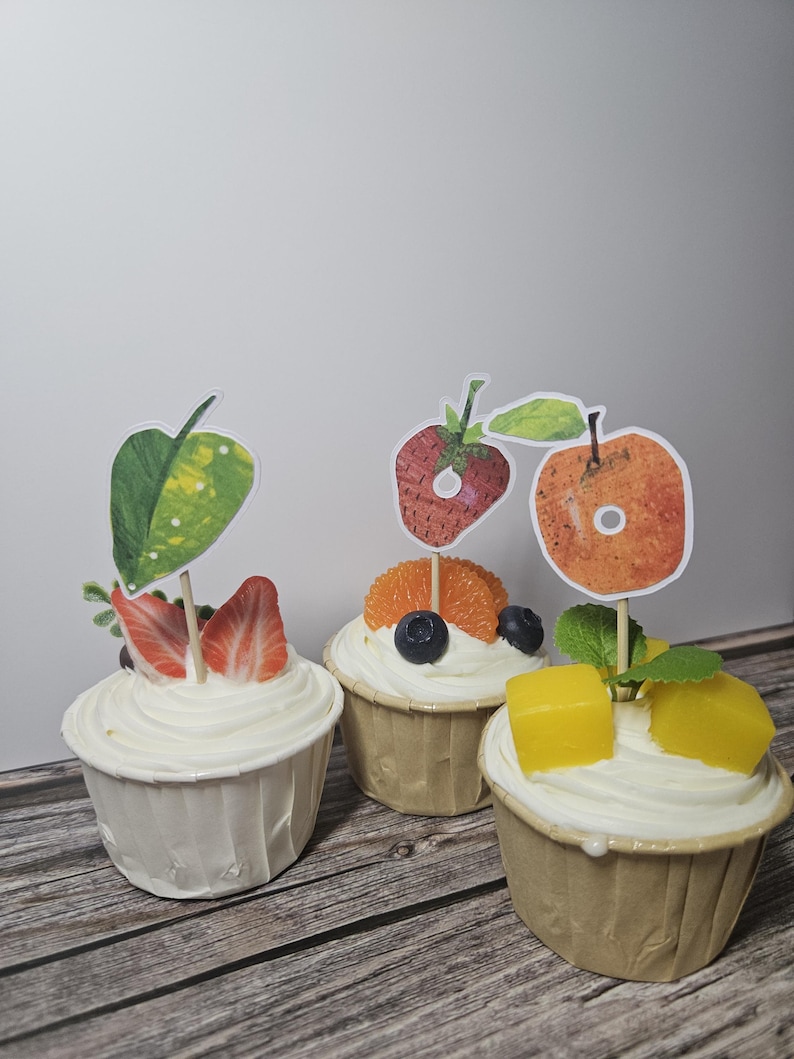 Hungry Caterpillar Cupcake Toppers, Caterpillar Birthday Party Decorations, Kids Party Decor, Storybook Birthday, Book Party Theme, Fruit image 4