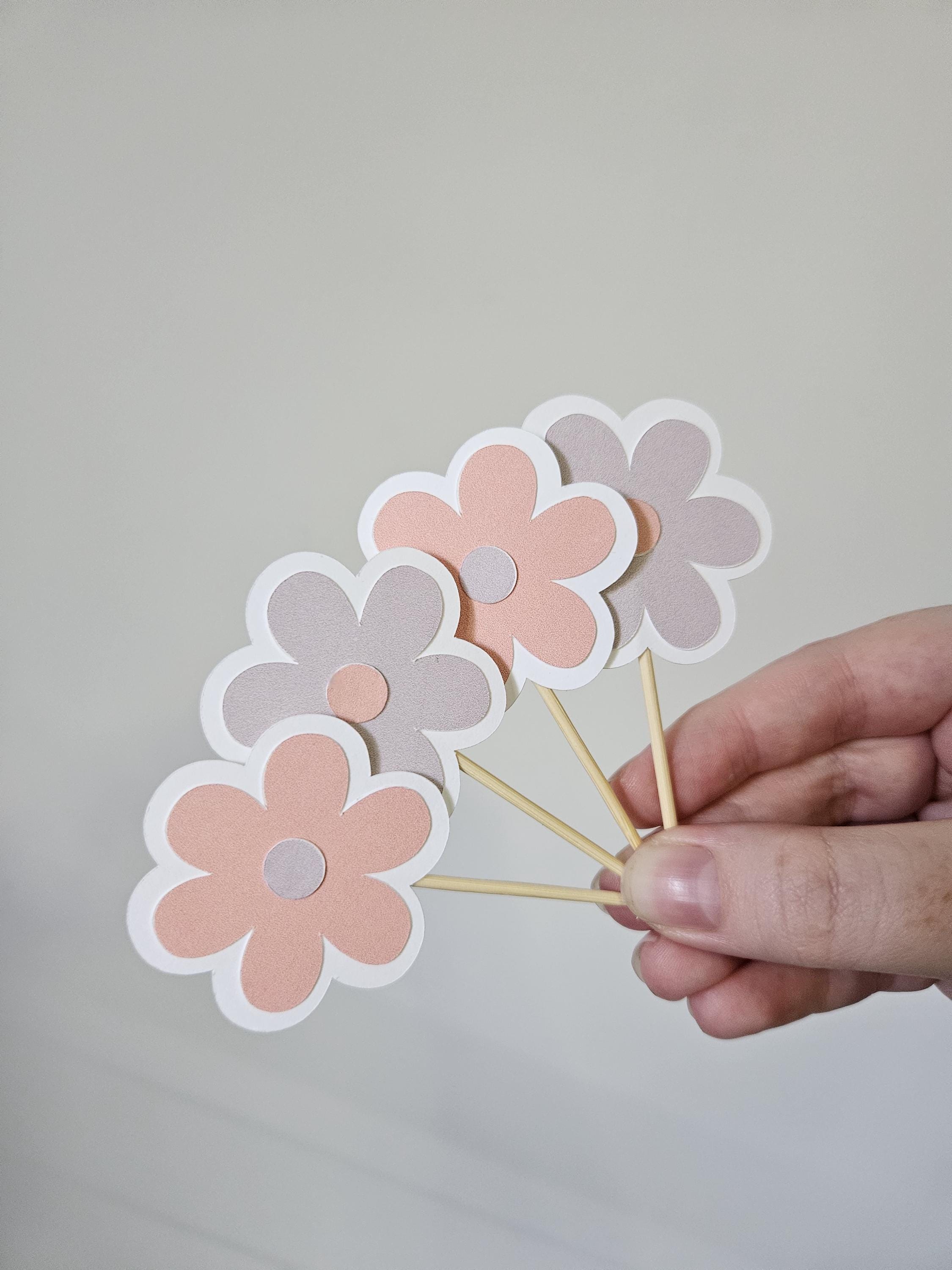 Handmade Floral Cupcake Toppers, Cake Decoration - 1st Birthday Decoration - Birthday Party Decor - Floral Crafts - Party Supplies - Thumbnail 4