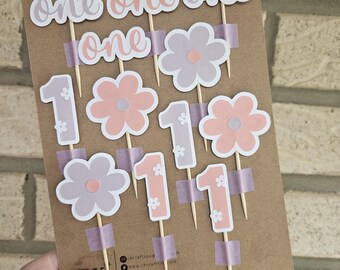 Bloemen cupcake toppers, bloem verjaardagsfeestje decoraties, verjaardag en babyshower decor, 1e verjaardagsfeestje, kinderfeestje decor, meisjesfeest