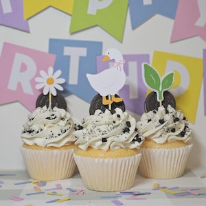 One Silly Goose Cupcake Toppers | Fun Kids Birthday Party Cake Decorations | Farm Animal Theme | Baby Shower Decor | 1st Birthday Theme