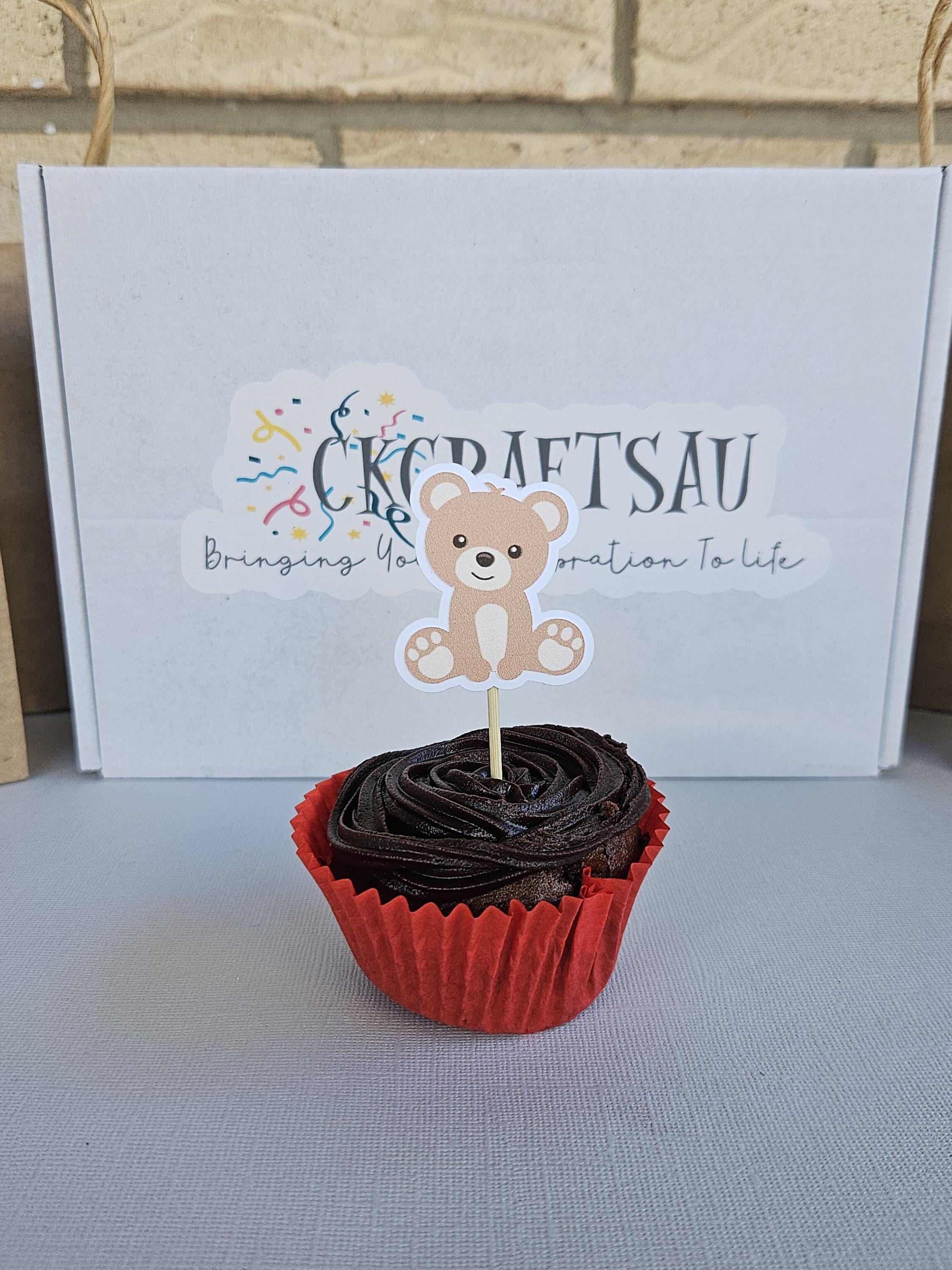 Bear Cupcake Toppers – Teddy Bear Birthday Decorations – Woodland Baby Shower Decor – Brown Bear Party Supplies – Handmade Party Toppers - Thumbnail 6