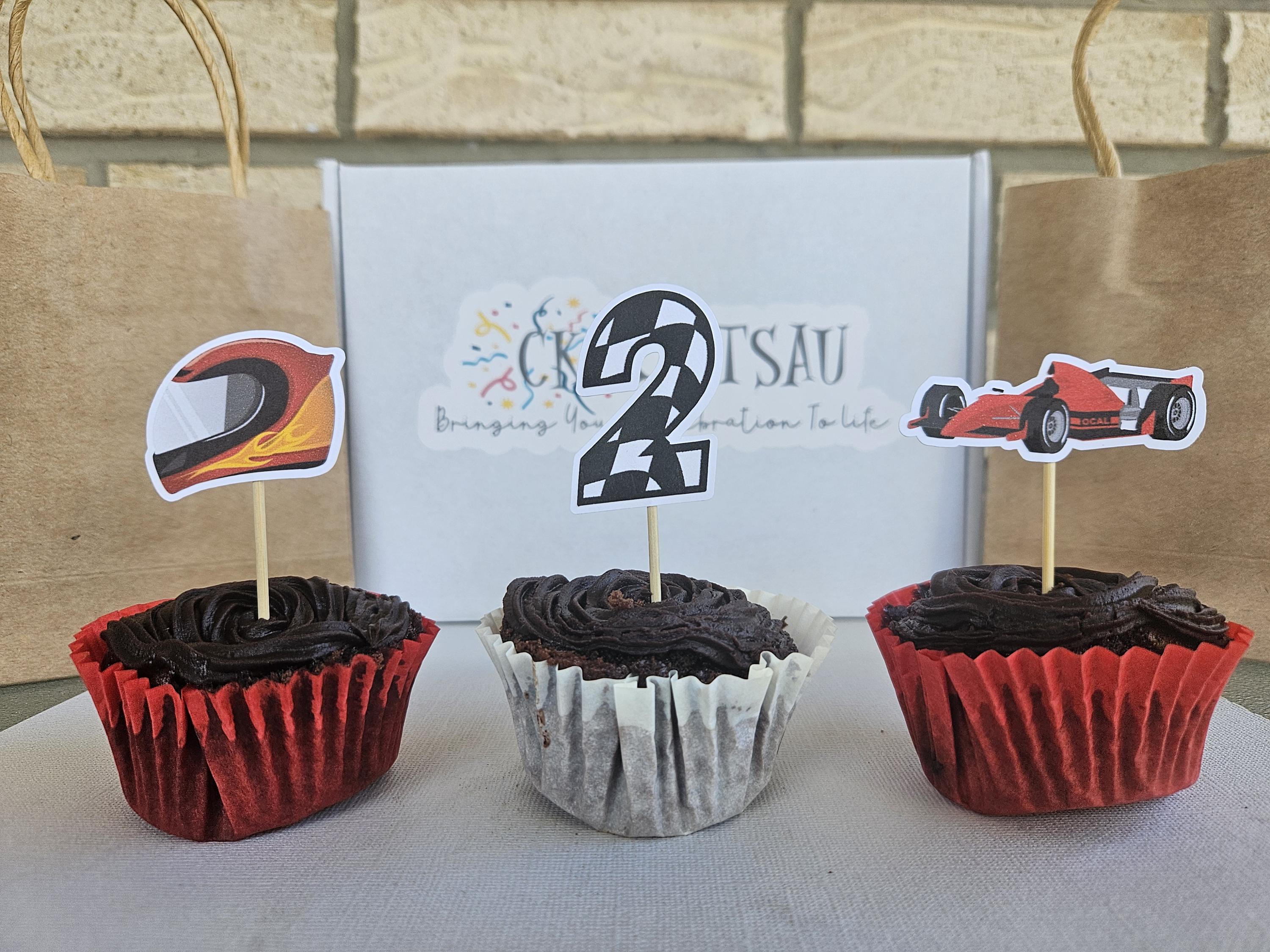 Race Car Cupcake Toppers – Race Track Birthday Party Decor – Start Your Engines Party Supplies – Fast One Theme – Custom Car Cake Toppers - Thumbnail 3